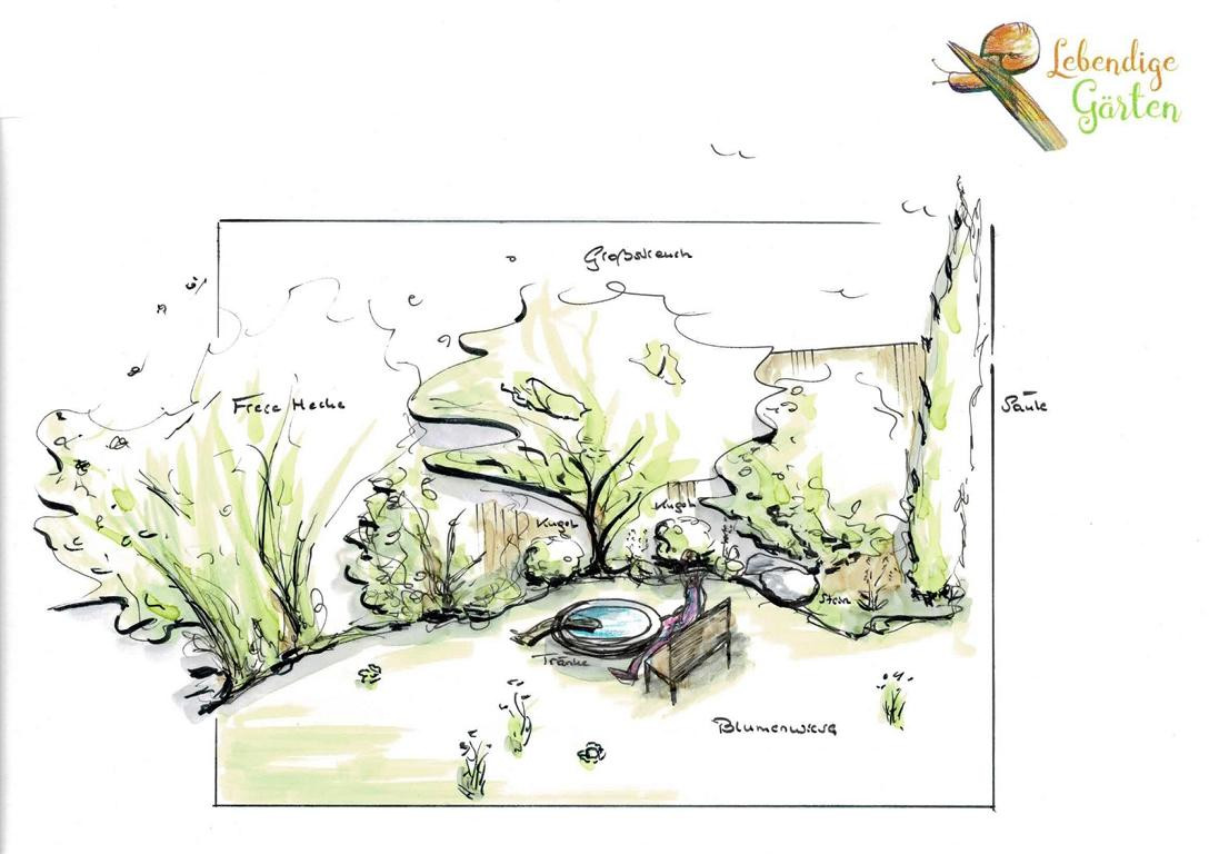 Belebte Ecke mit Insektentränke und Blumenwiese